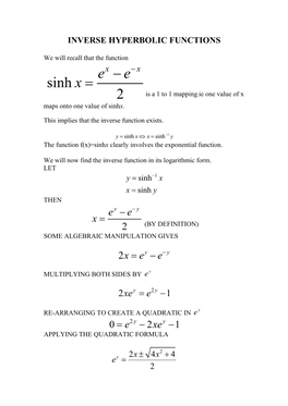 Inverse Hyperbolic Functions