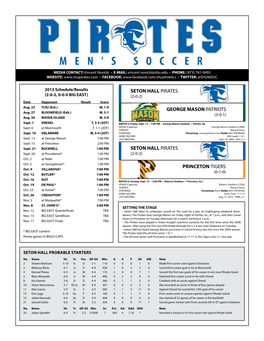 2013 Seton Hall Men's Soccer Tv/Radio Roster