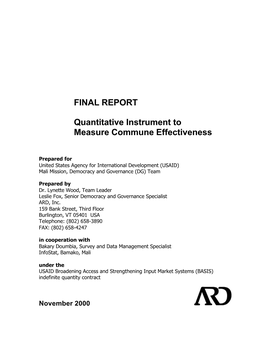 FINAL REPORT Quantitative Instrument to Measure Commune