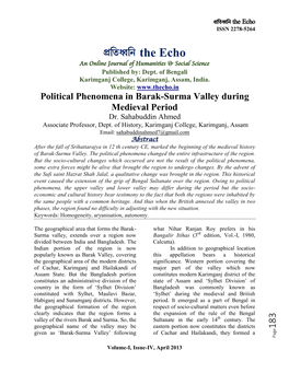 Political Phenomena in Barak-Surma Valley During Medieval Period Dr