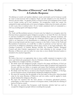 The “Doctrine of Discovery” and Terra Nullius: a Catholic Response