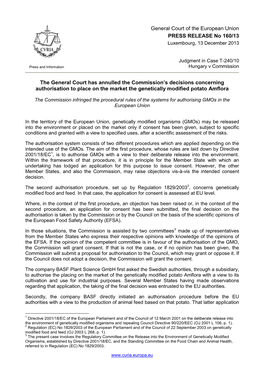 General Court of the European Union PRESS RELEASE No 160/13 Luxembourg, 13 December 2013