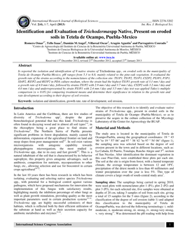 Identification and Evaluation of Trichodermaspp Native, Present on Eroded Soils in Tetela De Ocampo, Puebla-Mexico