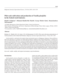 Pilot Scale Cultivation and Production of Vanilla Planifolia in the United Arab Emirates