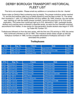 Historical Derby Fleet List