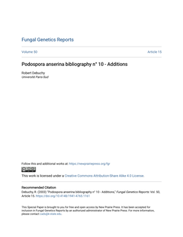Podospora Anserina Bibliography N° 10 - Additions
