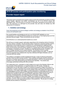 2019-20 Access and Participation Plan Monitoring Provider Impact Report