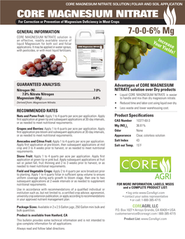 CORE MAGNESIUM NITRATE SOLUTION | FOLIAR and SOIL APPLICATION CORE MAGNESIUM NITRATE for Correction Or Prevention of Magnesium Deficiency in Most Crops