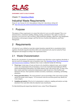 Hazardous Waste: Industrial Waste Requirements