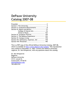 Depauw University Catalog 2007-08