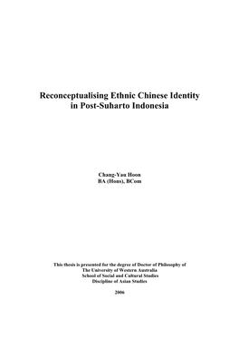 Reconceptualising Ethnic Chinese Identity in Post-Suharto Indonesia