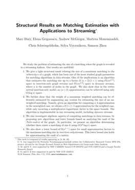 Structural Results on Matching Estimation with Applications to Streaming∗