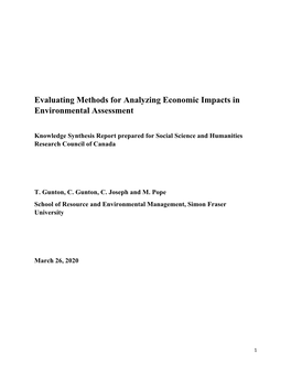 Evaluating Methods for Analyzing Economic Impacts in Environmental Assessment