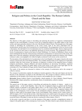 Religion and Politics in the Czech Republic: the Roman Catholic Church and the State