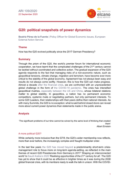G20: Political Snapshots of Power Dynamics