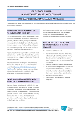 Tocilizumab in Hospitalised Adults with Covid-19