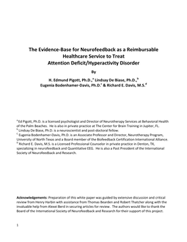 The Evidence-Base for Neurofeedback As a Reimbursable Healthcare Service to Treat Attention Deficit/Hyperactivity Disorder