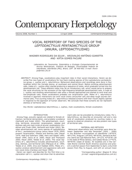 Vocal Repertory of Two Species of the Leptodactylus Pentadactylus Group (Anura, Leptodactylidae)