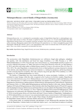 A Novel Family of Diaporthales (Ascomycota)