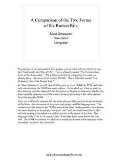 A Comparison of the Two Forms of the Roman Rite