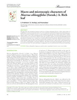Macro and Microscopic Characters of Maerua Oblongifolia (Forssk.) A