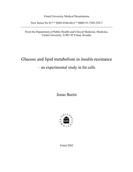 Glucose and Lipid Metabolism in Insulin Resistance