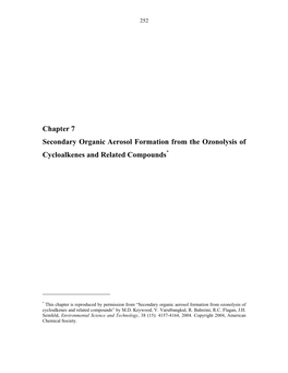 Secondary Organic Aerosol Formation from the Ozonolysis of Cycloalkenes and Related Compounds*