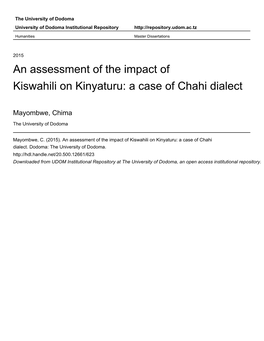 An Assessment of the Impact of Kiswahili on Kinyaturu: a Case of Chahi Dialect
