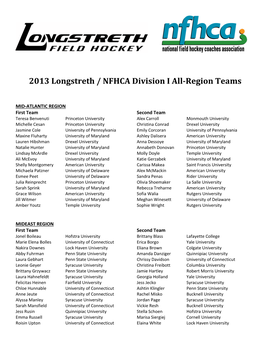 2013 Longstreth / NFHCA Division I All-Region Teams