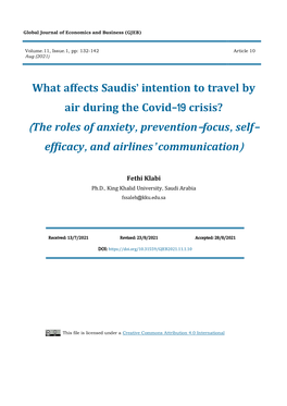 What Affects Saudis ' Intention to Travel by Air During the Covid
