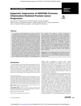 Epigenetic Suppression of SERPINB1 Promotes Inflammation-Mediated Prostate Cancer Progression