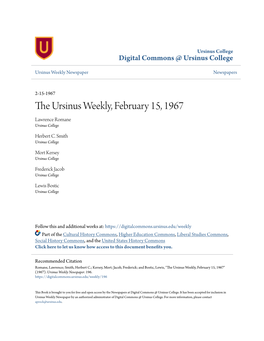 The Ursinus Weekly, February 15, 1967