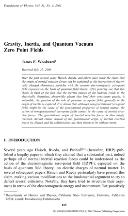 Gravity, Inertia, and Quantum Vacuum Zero Point Fields