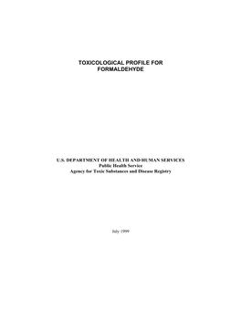 Toxicological Profile for Formaldehyde