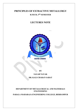 Principles of Extractive Metallurgy Lectures Note