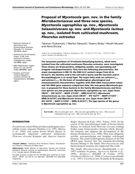 Proposal of Mycetocola Gen. Nov. in the Family Microbacteriaceae and Three New Species, Mycetocola Saprophilus Sp