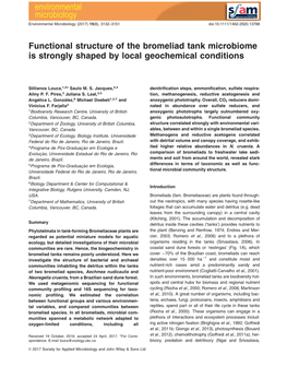 Functional Structure of the Bromeliad Tank Microbiome Is Strongly Shaped by Local Geochemical Conditions