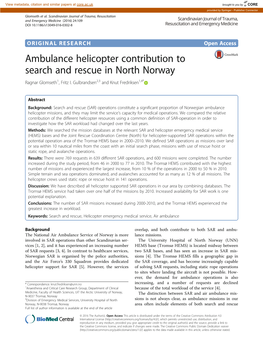Ambulance Helicopter Contribution to Search and Rescue in North Norway Ragnar Glomseth1, Fritz I
