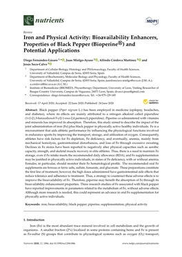 Iron and Physical Activity: Bioavailability Enhancers, Properties of Black Pepper (Bioperine®) and Potential Applications