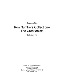 Ron Numbers Collection-- the Creationists