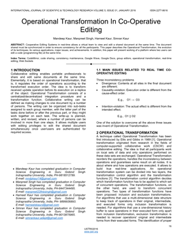 Operational Transformation in Co-Operative Editing