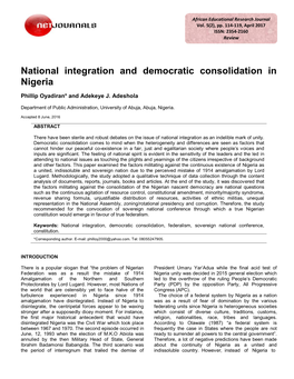 National Integration and Democratic Consolidation in Nigeria