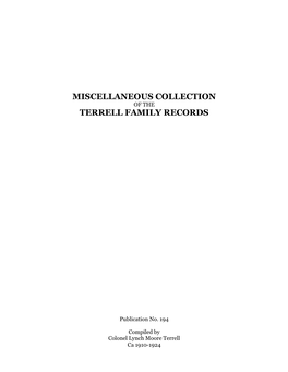Miscellaneous Collection of the Terrell Family Records