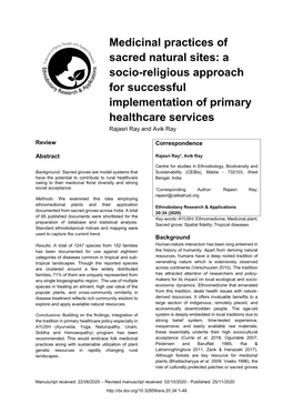 Medicinal Practices of Sacred Natural Sites: a Socio-Religious Approach for Successful Implementation of Primary