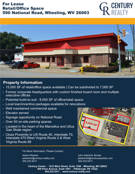 For Lease Retail/Office Space 590 National Road, Wheeling, WV 26003