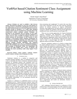 Verbnet Based Citation Sentiment Class Assignment Using Machine Learning