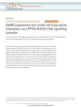 Ephb3 Suppresses Non-Small-Cell Lung Cancer Metastasis Via a PP2A/RACK1/Akt Signalling Complex