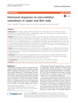 Hormonal Responses to Non-Nutritive Sweeteners in Water and Diet Soda Allison C