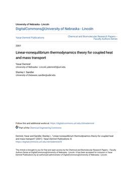 Linear-Nonequilibrium Thermodynamics Theory for Coupled Heat and Mass Transport