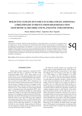 Holocene Climate Dynamics in Sumba Strait, Indonesia: a Preliminary Evidence from High Resolution Geochemical Records and Planktonic Foraminifera